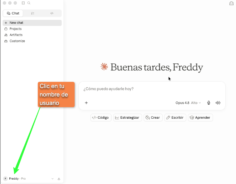 Clic en tu nombre de usuario